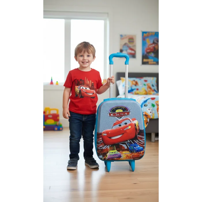 Cars Karakterli Erkek Çocuk Mavi Kabin Boy Çekçekli Valiz