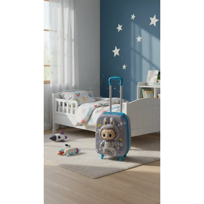 Erkek Çocuk Mavi Kabin Boy Çekçekli Valiz