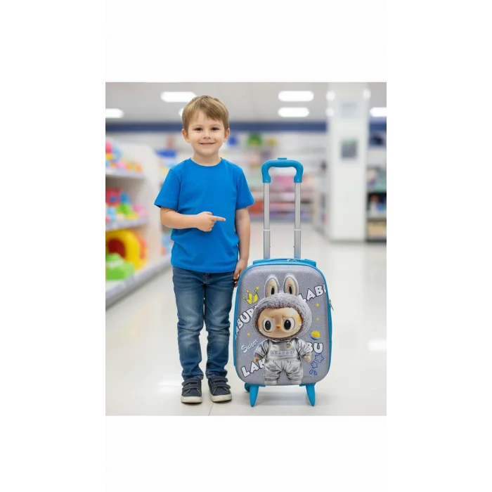 Erkek Çocuk Mavi Kabin Boy Çekçekli Valiz