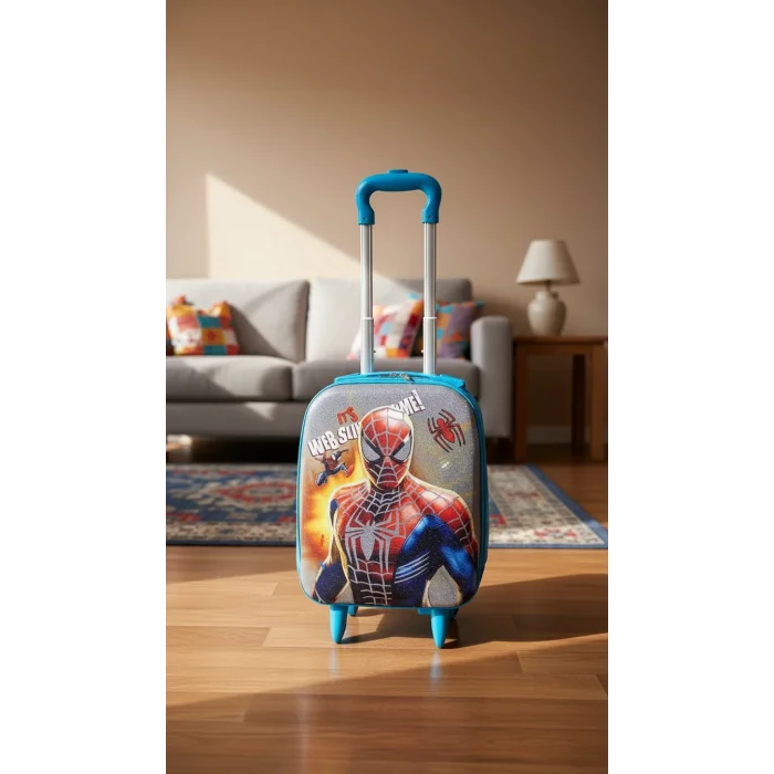 Man Karakterli Erkek Çocuk Mavi Kabin Boy Çekçekli Valiz