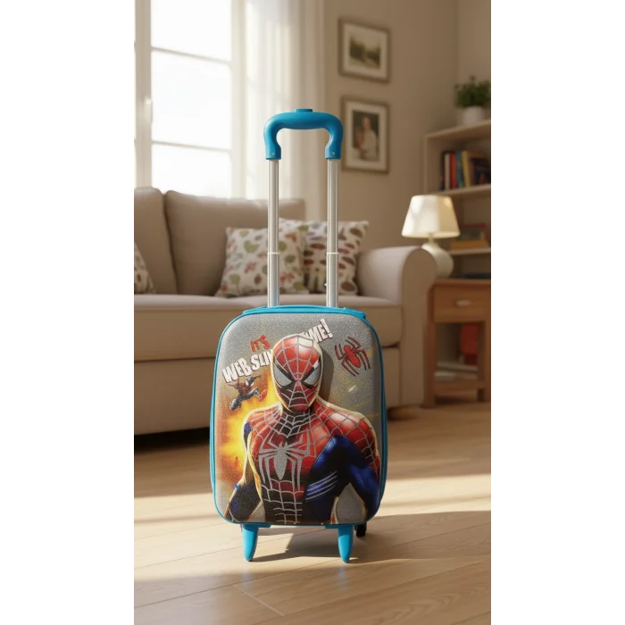 Man Karakterli Erkek Çocuk Mavi Kabin Boy Çekçekli Valiz