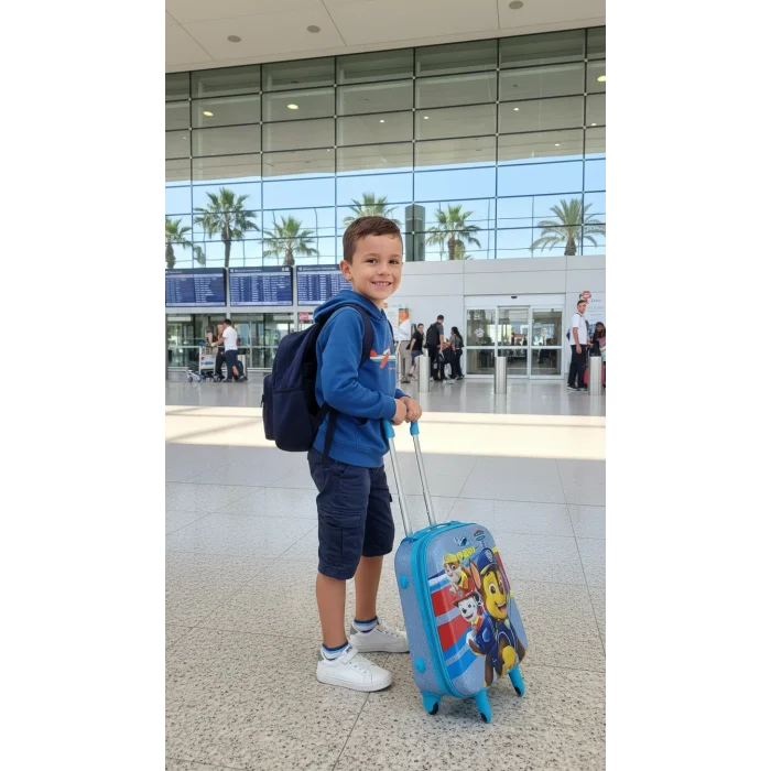Mavi Çocuk Valizi - Çekçekli ve Tekerlekli Bavul
