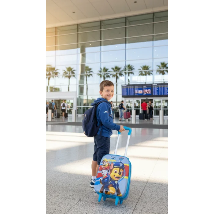 Mavi Çocuk Valizi - Çekçekli ve Tekerlekli Bavul
