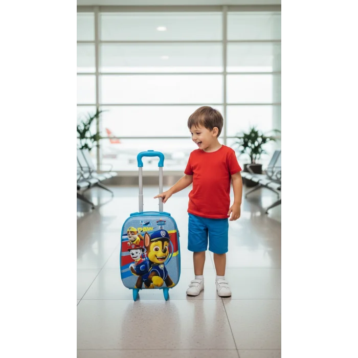 Mavi Çocuk Valizi - Çekçekli ve Tekerlekli Bavul