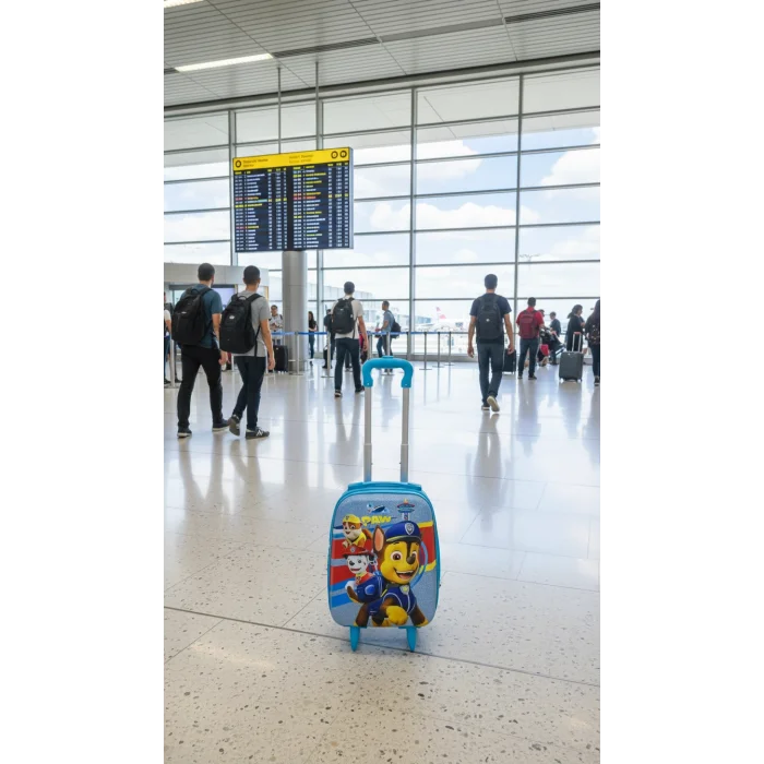 Mavi Çocuk Valizi - Çekçekli ve Tekerlekli Bavul