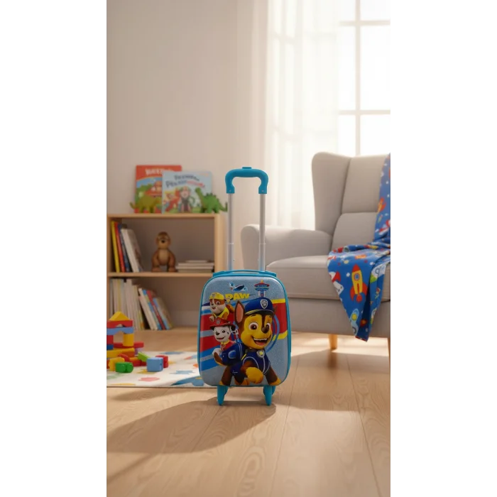 Mavi Çocuk Valizi - Çekçekli ve Tekerlekli Bavul