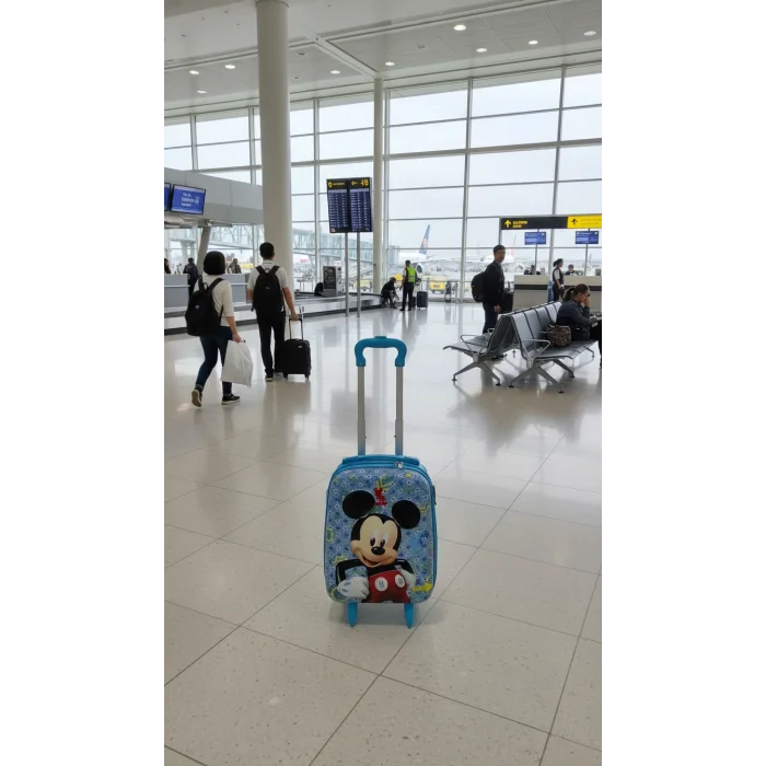 Kabartmalı Çocuk Valizi - Mavi Simli Çekçekli Bebek ve Çocuk Bavulu