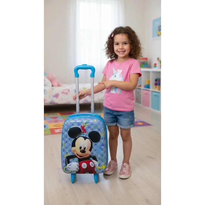 Kabartmalı Çocuk Valizi - Mavi Simli Çekçekli Bebek ve Çocuk Bavulu