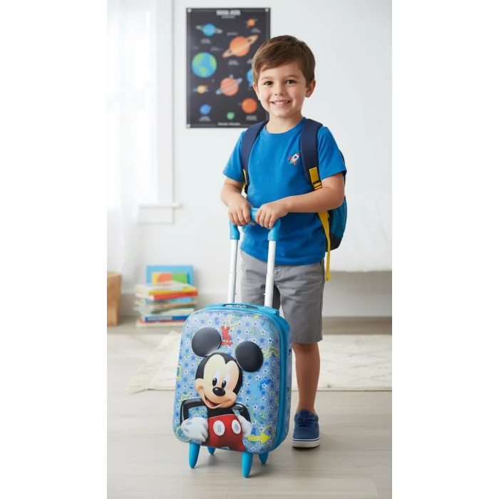 Kabartmalı Çocuk Valizi - Mavi Simli Çekçekli Bebek ve Çocuk Bavulu