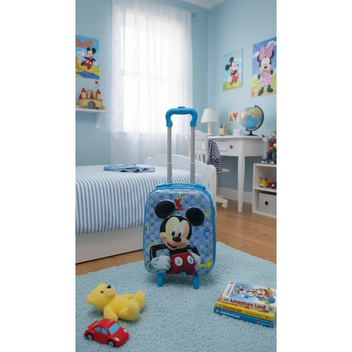 Kabartmalı Çocuk Valizi - Mavi Simli Çekçekli Bebek ve Çocuk Bavulu