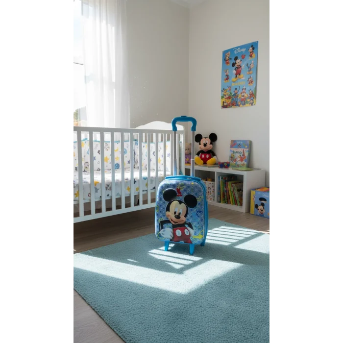 Kabartmalı Çocuk Valizi - Mavi Simli Çekçekli Bebek ve Çocuk Bavulu