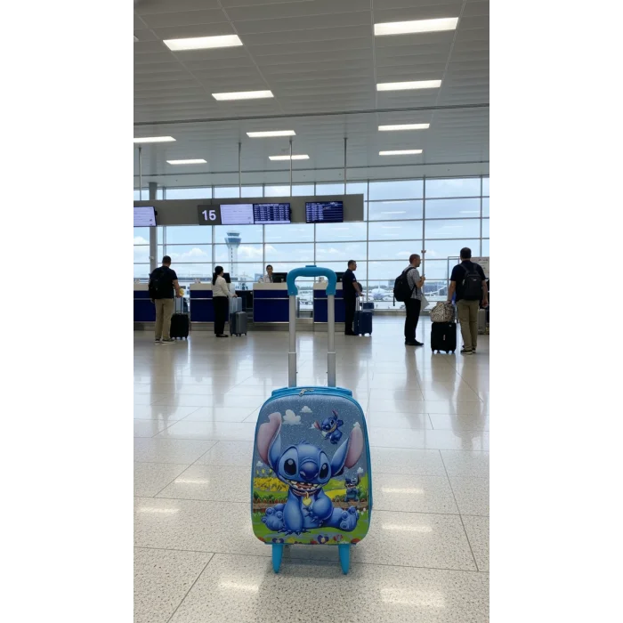 Desenli Parlak Mavi Çocuk Valizi - Erkek ve Kız Çocuk Çekçekli Bavul