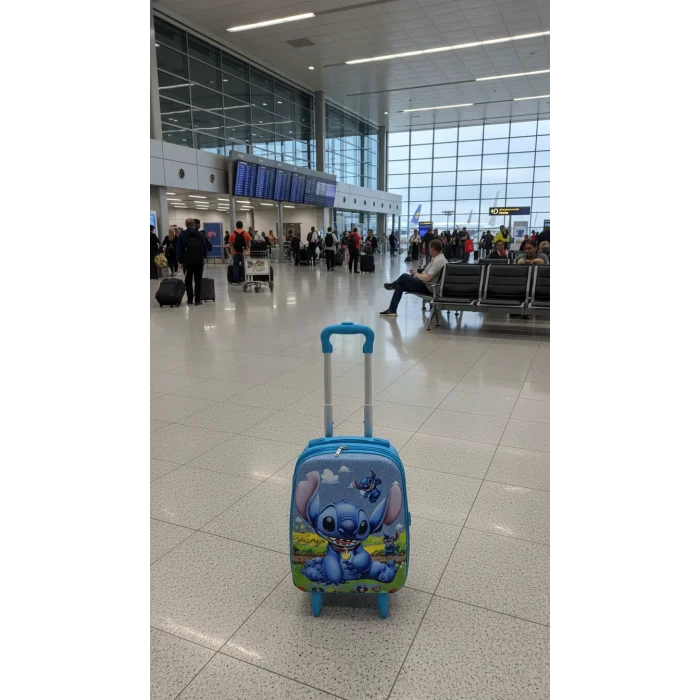 Desenli Parlak Mavi Çocuk Valizi - Erkek ve Kız Çocuk Çekçekli Bavul