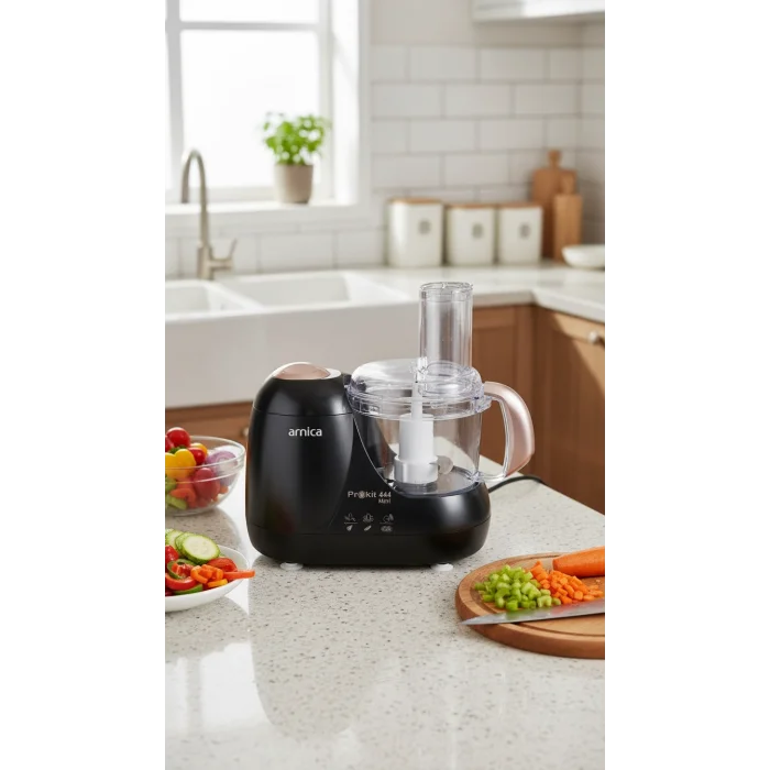 Arnica GH21031 Prokit 444 Mini Mutfak Robotu 600 W 1 lt Kapasite Siyah Rose Çok Fonksiyonlu
