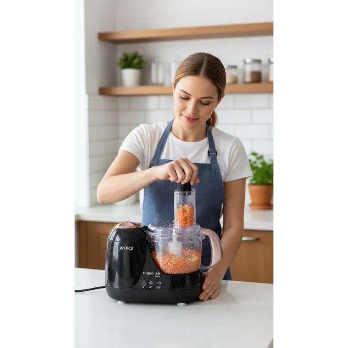 Arnica GH21031 Prokit 444 Mini Mutfak Robotu 600 W 1 lt Kapasite Siyah Rose Çok Fonksiyonlu