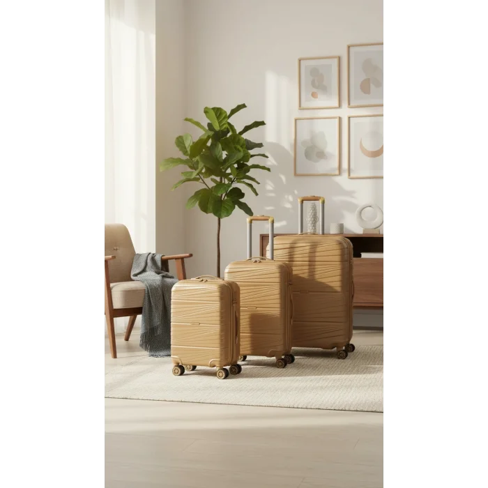 Abs 3lü Valiz Bavul Seti Gold - Darbelere Karşı Yüksek Koruma