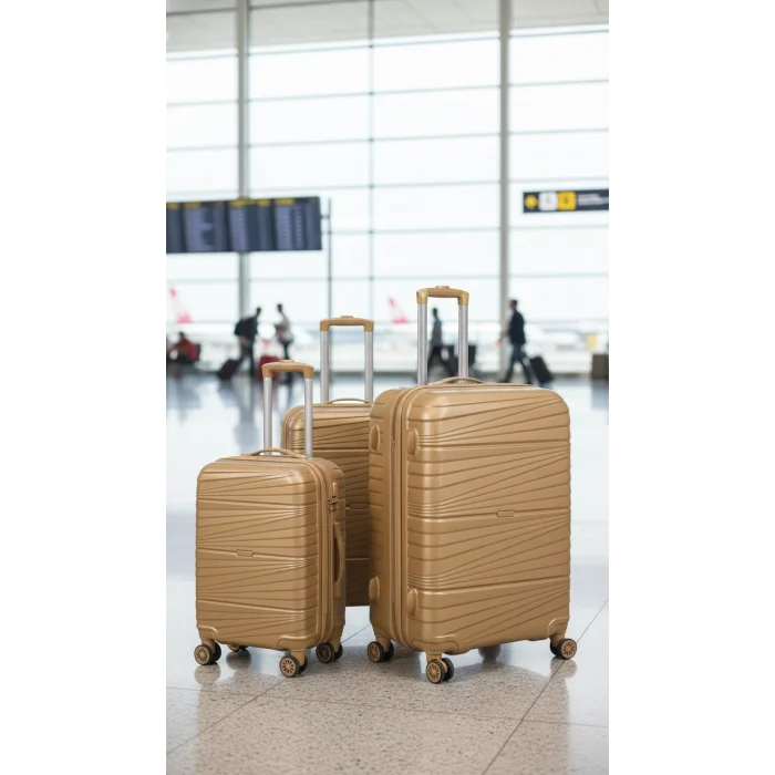 Abs 3lü Valiz Bavul Seti Gold - Darbelere Karşı Yüksek Koruma
