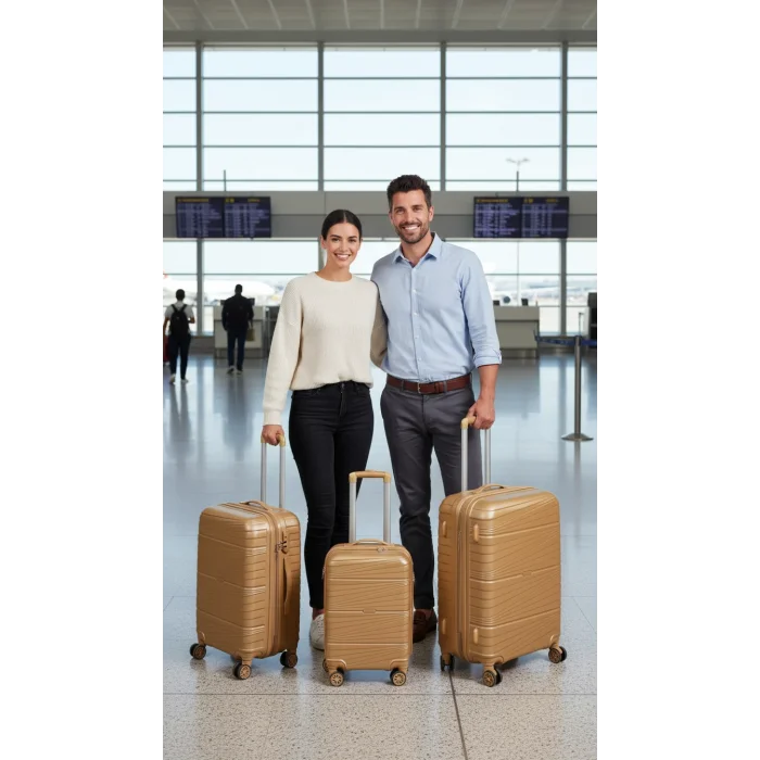 Abs 3lü Valiz Bavul Seti Gold - Darbelere Karşı Yüksek Koruma