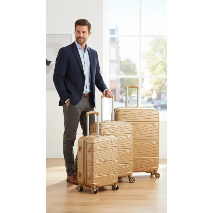 Abs 3lü Valiz Bavul Seti Gold - Darbelere Karşı Yüksek Koruma