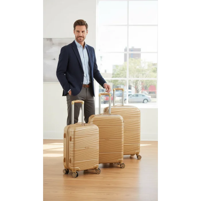 Abs 3lü Valiz Bavul Seti Gold - Darbelere Karşı Yüksek Koruma