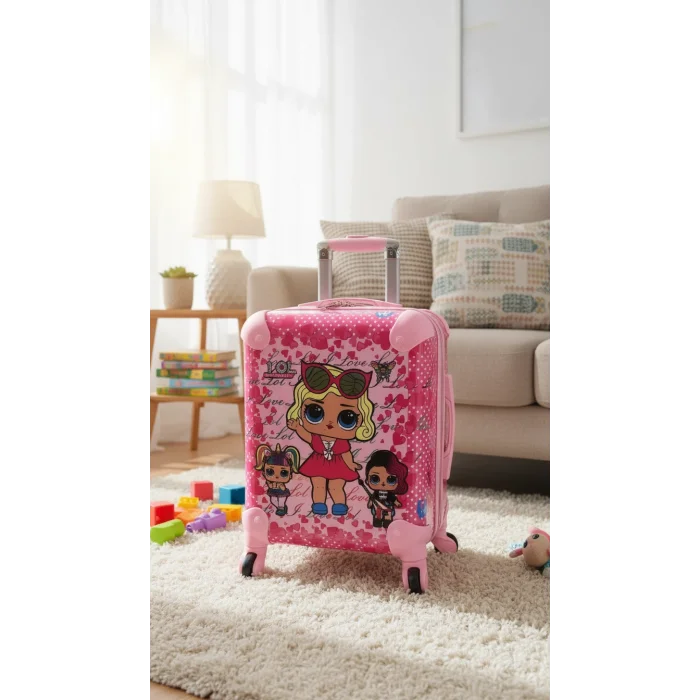 Lüks Kız Çocuk Pembe Lol Baskılı Kabin Valizi