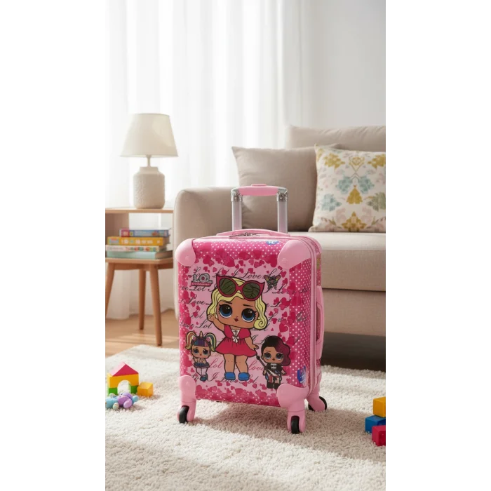 Lüks Kız Çocuk Pembe Lol Baskılı Kabin Valizi