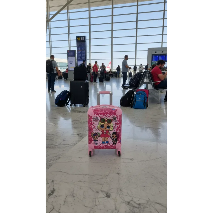 Lüks Kız Çocuk Pembe Lol Baskılı Kabin Valizi
