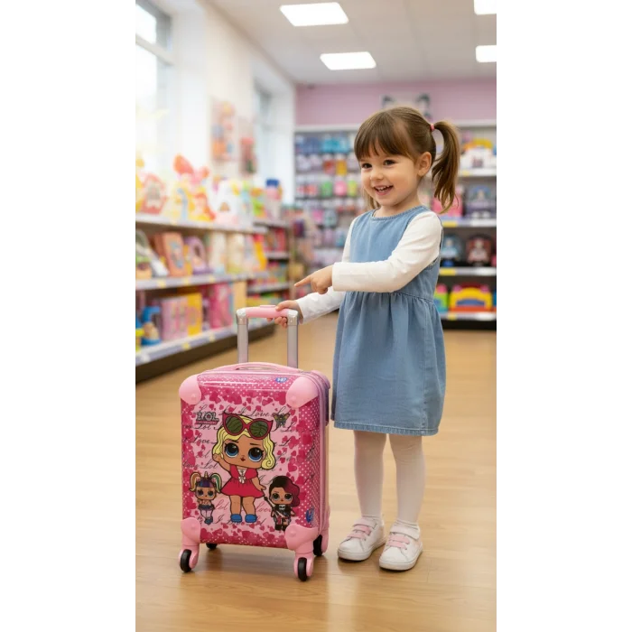 Lüks Kız Çocuk Pembe Lol Baskılı Kabin Valizi