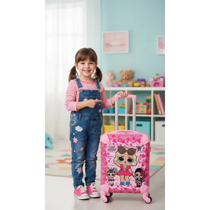 Lüks Kız Çocuk Pembe Lol Baskılı Kabin Valizi