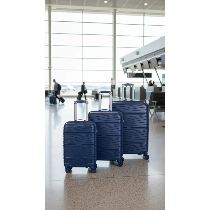 901 3lü Valiz Bavul Seti Lacivert - Darbelere Karşı Yüksek Koruma