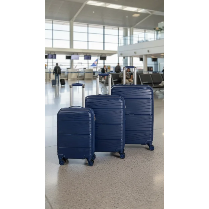 901 3lü Valiz Bavul Seti Lacivert - Darbelere Karşı Yüksek Koruma
