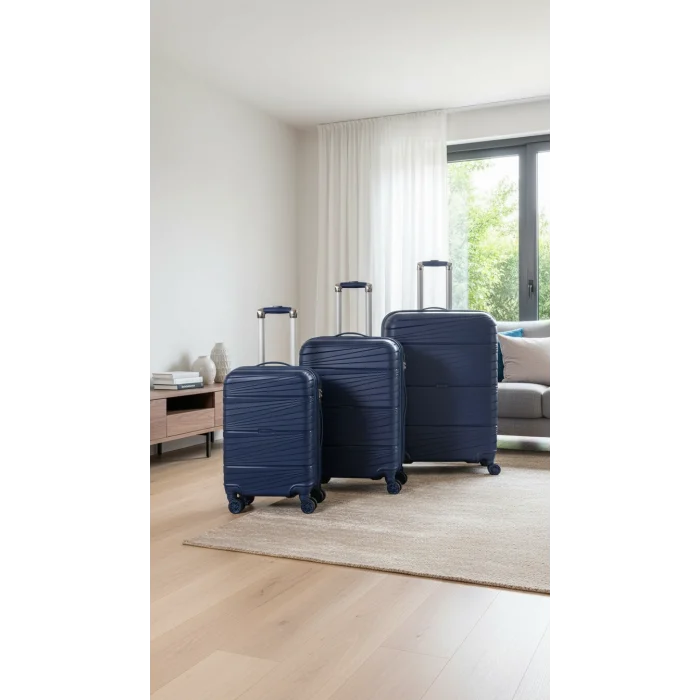 901 3lü Valiz Bavul Seti Lacivert - Darbelere Karşı Yüksek Koruma