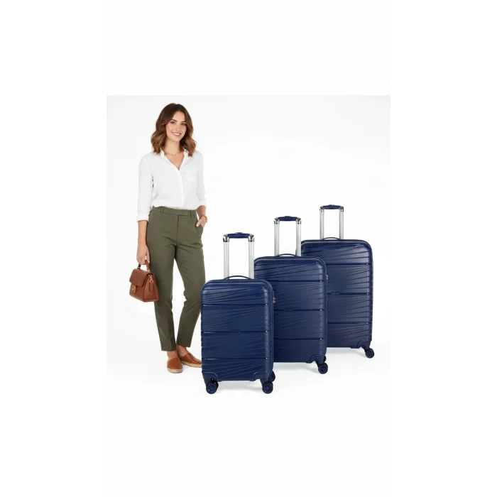 901 3lü Valiz Bavul Seti Lacivert - Darbelere Karşı Yüksek Koruma
