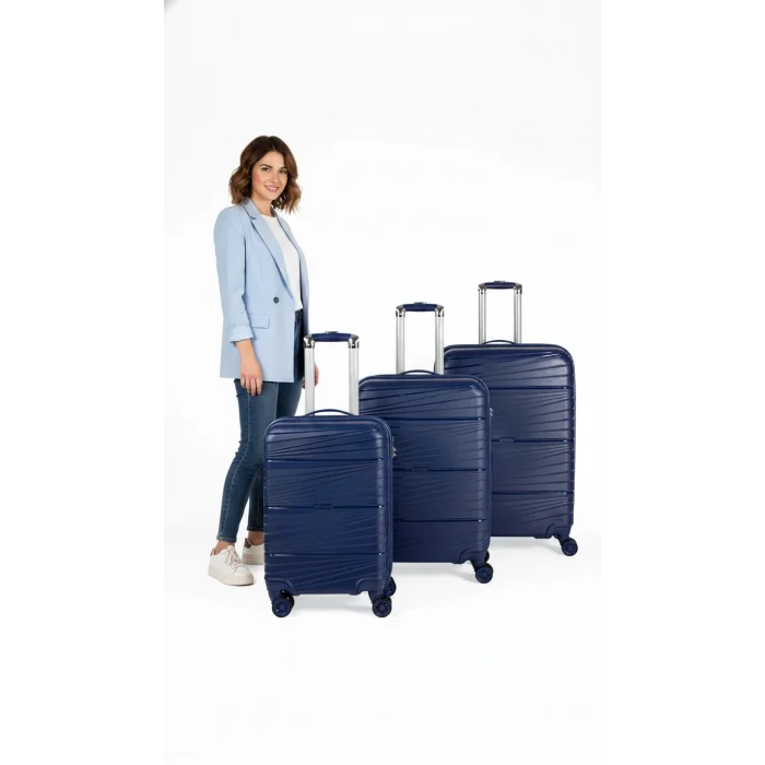 901 3lü Valiz Bavul Seti Lacivert - Darbelere Karşı Yüksek Koruma