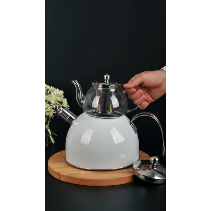 Zeyno Premium Çelik & Cam Çaydanlık Takımı – Düdüklü & Emaye Tasarım