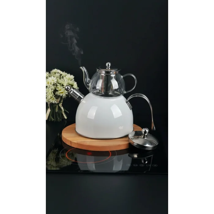 Zeyno Premium Çelik & Cam Çaydanlık Takımı – Düdüklü & Emaye Tasarım