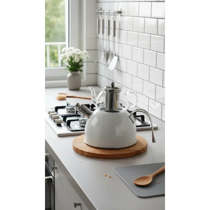 Zeyno Premium Çelik & Cam Çaydanlık Takımı – Düdüklü & Emaye Tasarım