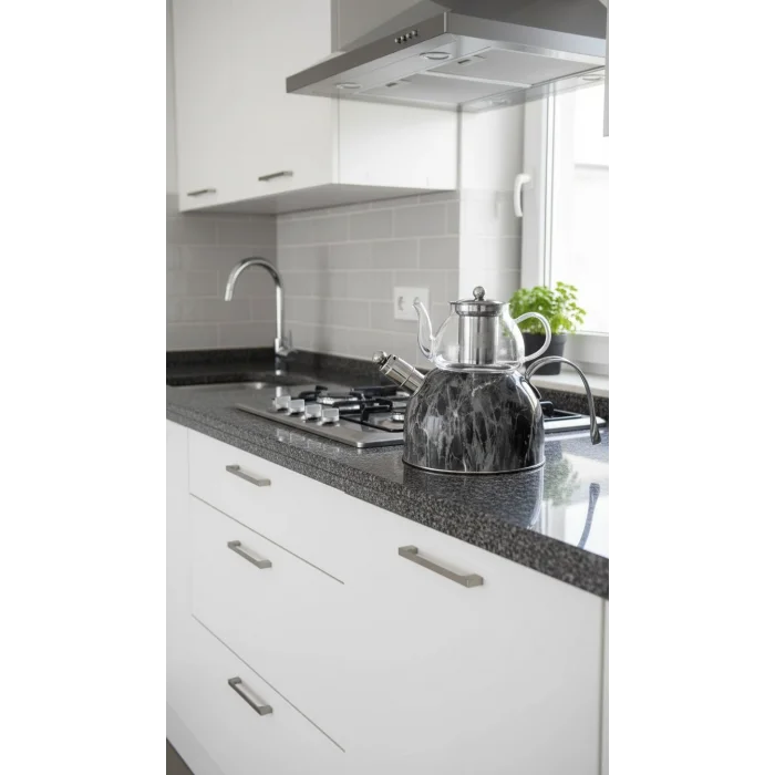 Nisev Mermer Düdüklü Çelik-Cam Çaydanlık Takımı – Özel Tasarım, Yüksek Performanslı