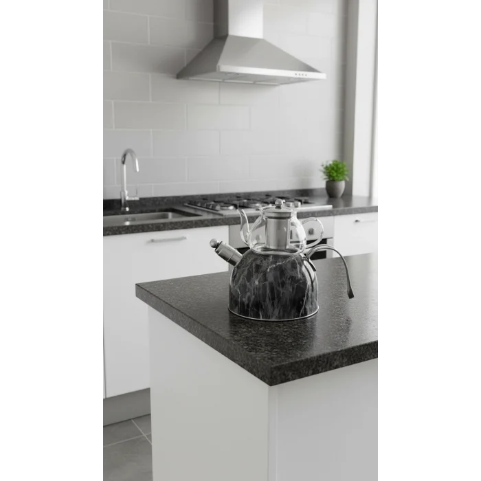 Nisev Mermer Düdüklü Çelik-Cam Çaydanlık Takımı – Özel Tasarım, Yüksek Performanslı