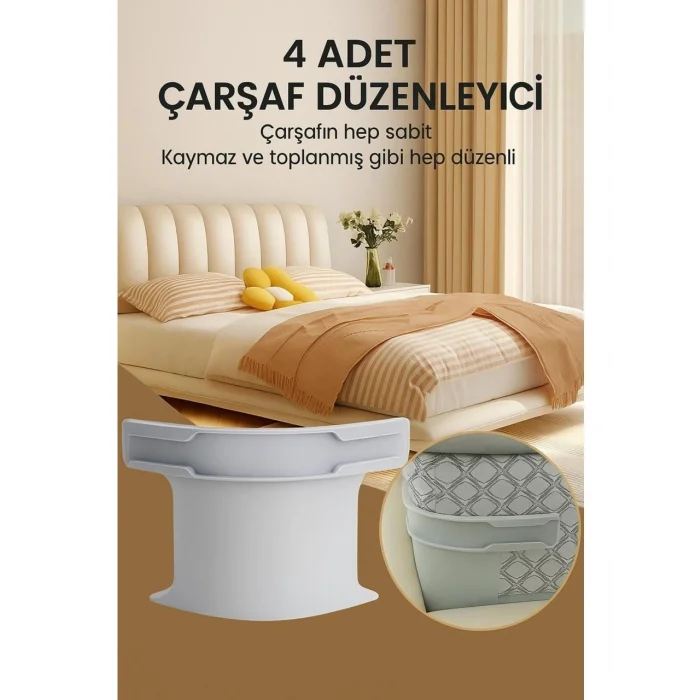 Nishev Çarşafmatik 4 Adet Çarşaf Düzenleyici - Görünmez Kaymaz Nevresim Kilidi Organizeri