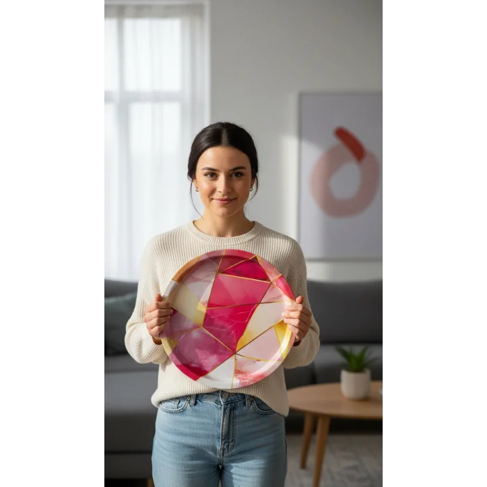 Lüks 35cm Metal Yuvarlak Tepsi – Özel Tasarım