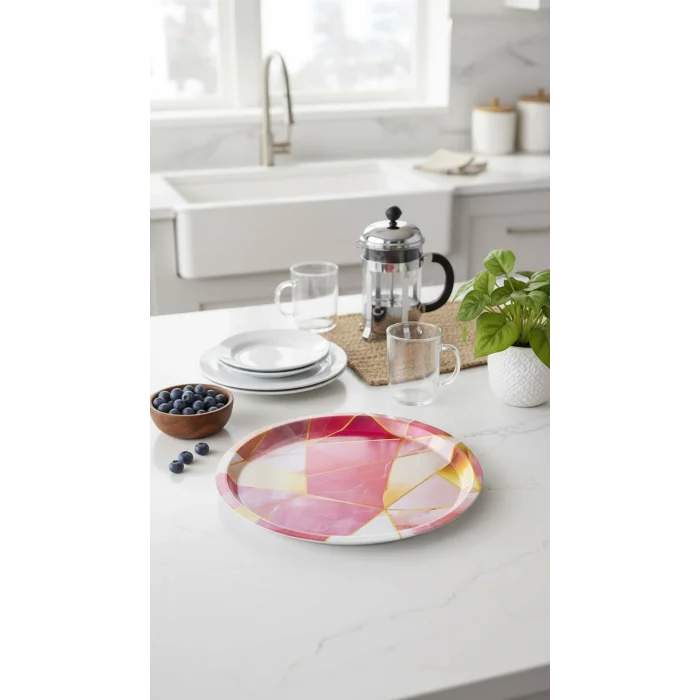 Lüks 35cm Metal Yuvarlak Tepsi – Özel Tasarım