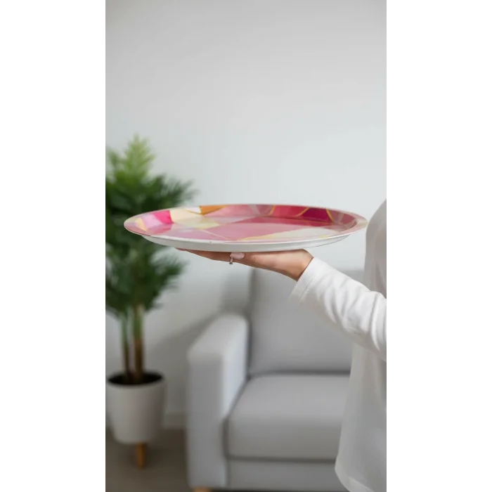 Lüks 35cm Metal Yuvarlak Tepsi – Özel Tasarım