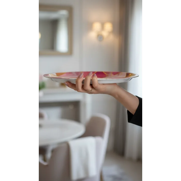 Lüks 35cm Metal Yuvarlak Tepsi – Özel Tasarım