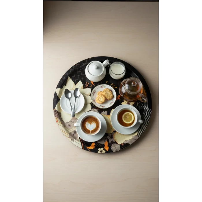 Premium 35 cm Dekoratif Metal Yuvarlak Tepsi – Özel Tasarım