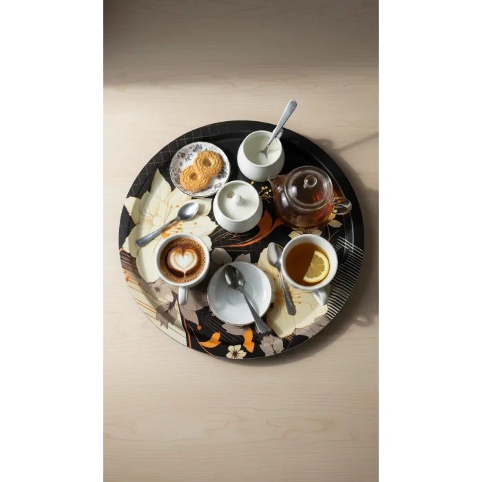 Premium 35 cm Dekoratif Metal Yuvarlak Tepsi – Özel Tasarım