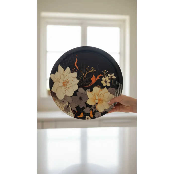 Premium 35 cm Dekoratif Metal Yuvarlak Tepsi – Özel Tasarım