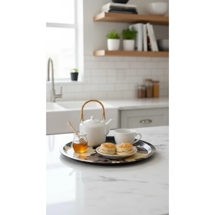 Premium 35 cm Dekoratif Metal Yuvarlak Tepsi – Özel Tasarım