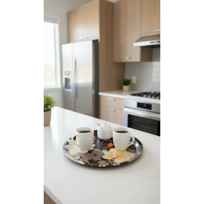 Premium 35 cm Dekoratif Metal Yuvarlak Tepsi – Özel Tasarım