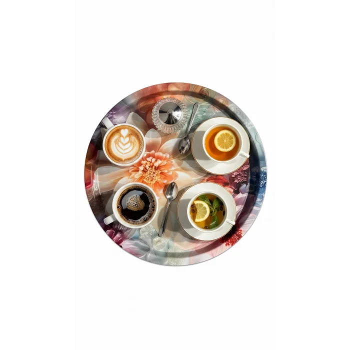 Lüks Metal Yuvarlak Tasarım Tepsi – 35 cm